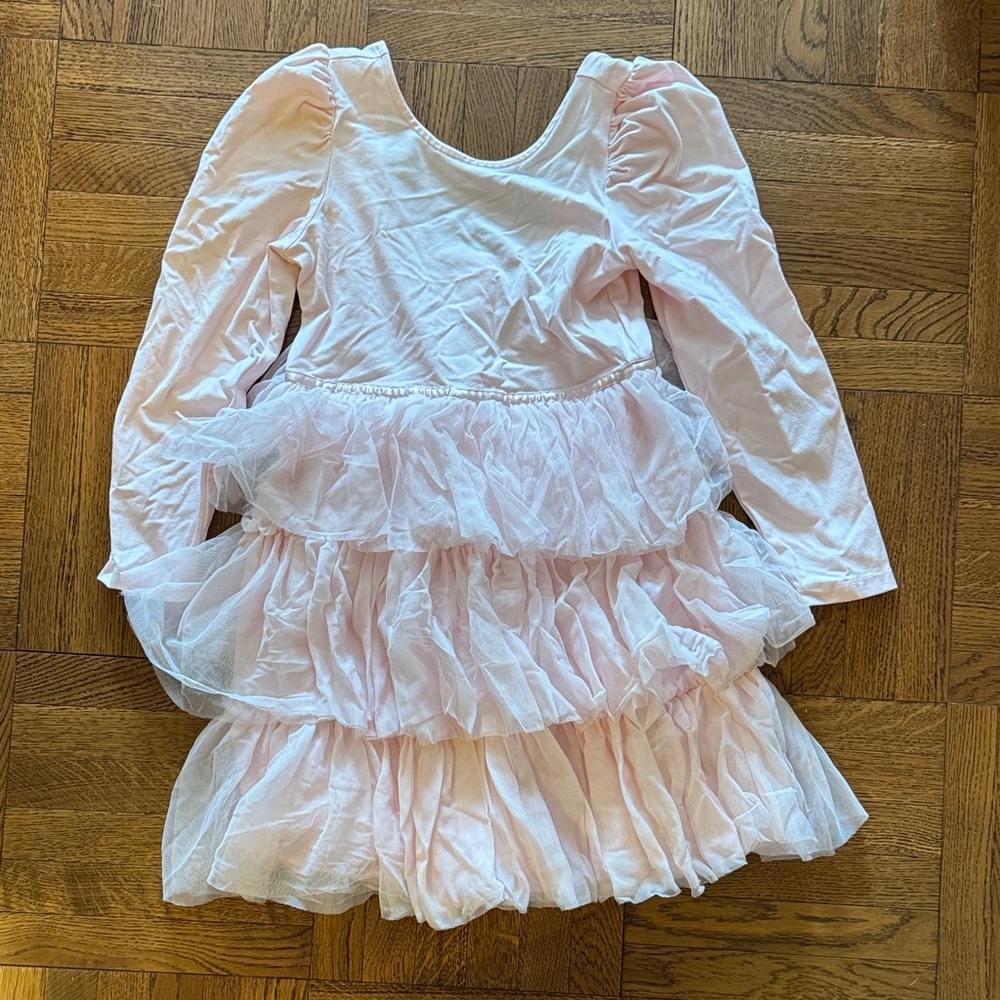 Janie and Jack Girls Ballet Pink Long-Sleeve Tulle Tiered Dress size 6